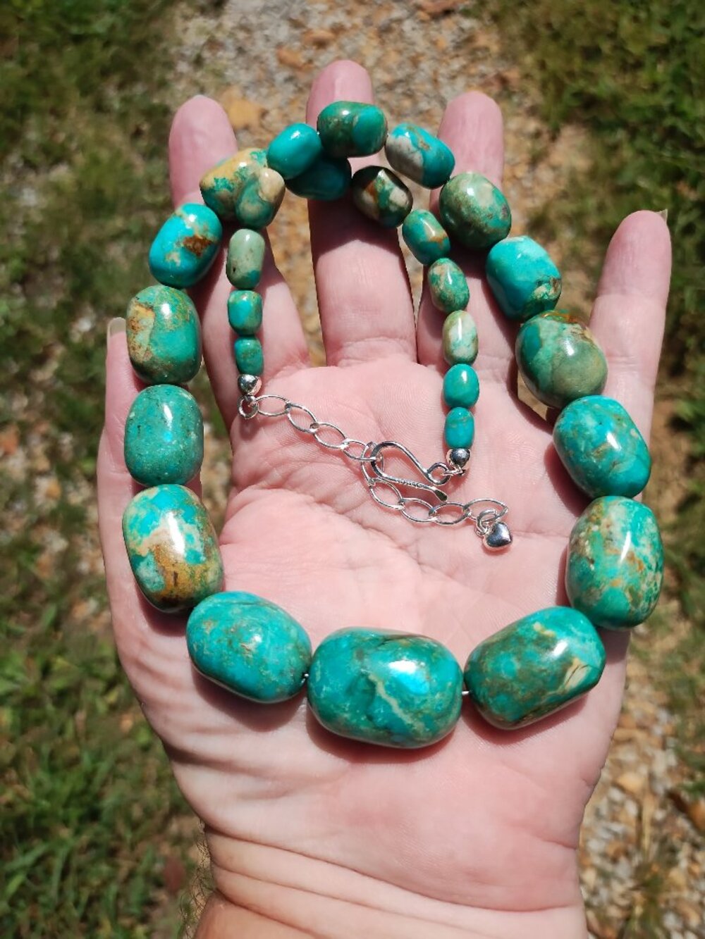 Jay King Blue green Turquoise nugget necklace 925 Sterling Silver chunky